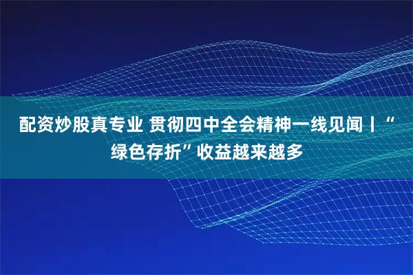 配资炒股真专业 贯彻四中全会精神一线见闻丨“绿色存折”收益越来越多
