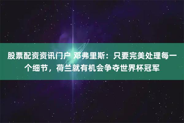 股票配资资讯门户 邓弗里斯：只要完美处理每一个细节，荷兰就有机会争夺世界杯冠军